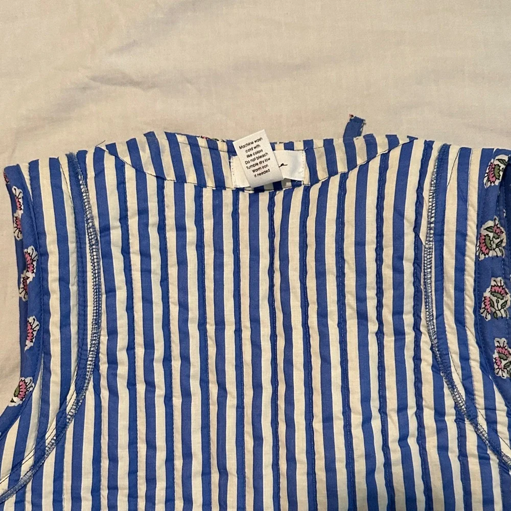 Blue Floral Quilted Vest - Women's Sleeveless Jacket - Picture 12 of 12